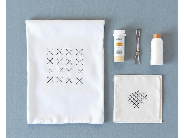 刺し子刺繍キットと完成した作品の例