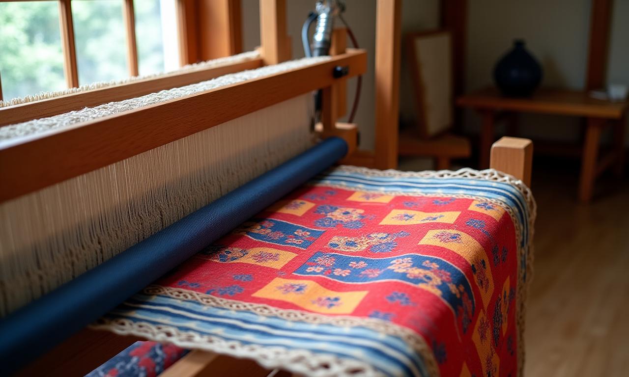 伝統的な手織り機で織られる美しい着物生地