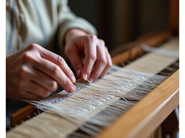 職人がオーダーメイドの着物生地を織る様子